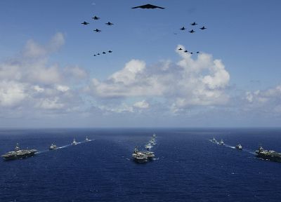 water, clouds, aircraft, vehicles, aircraft carriers, B-2 Spirit - random desktop wallpaper