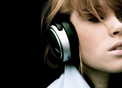 headphones, brunettes, women - random desktop wallpaper