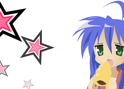 Lucky Star, blue hair, green eyes, simple background, Izumi Konata - random desktop wallpaper