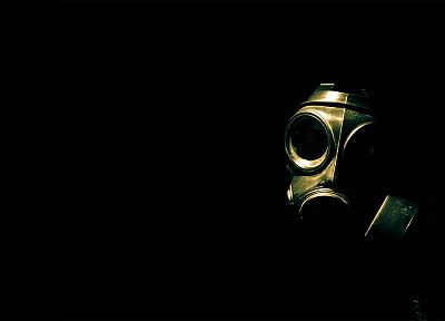biohazard, gas masks, black background - desktop wallpaper