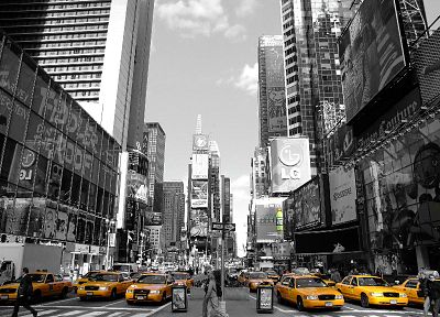 Times Square, taxi, Mountain Dew, selective coloring - desktop wallpaper