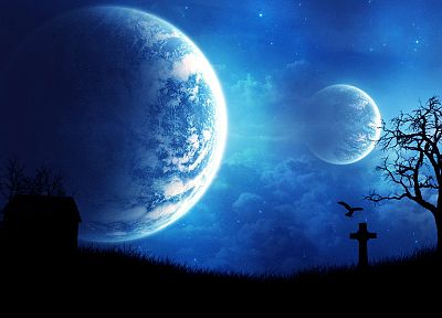 outer space, planets, graves - desktop wallpaper
