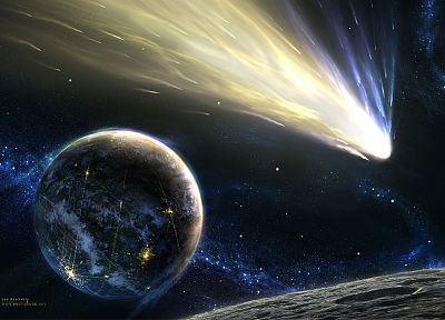 outer space, planets, meteorite - desktop wallpaper
