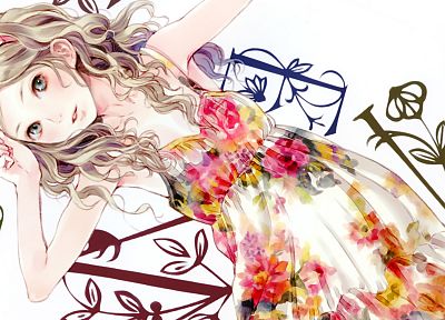 blondes, dress, patterns, anime, soft shading, anime girls - related desktop wallpaper