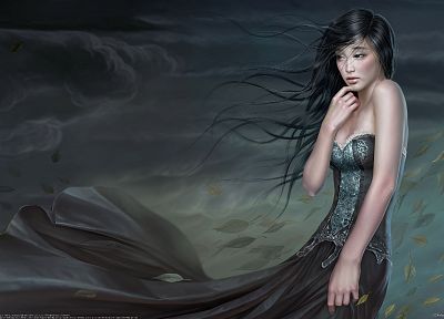 women, dress, artwork, realistic, Yuehui Tang - duplicate desktop wallpaper