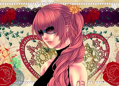 cartoons, Vocaloid, flowers, glasses, Megurine Luka, shade, roses - duplicate desktop wallpaper