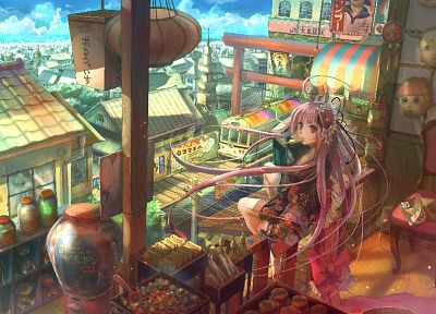 cityscapes, multicolor, buildings, anime, original characters - desktop wallpaper