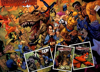 Spider-Man, Captain America, Wolverine, dinosaurs, Marvel Comics - desktop wallpaper