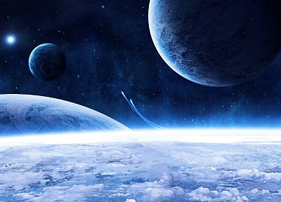 clouds, stars, planets, Moon, Earth - random desktop wallpaper