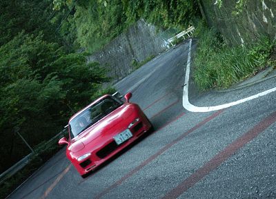 Japan, mountains, cars, vehicles, Mazda RX-7, red cars, Mazda RX-7 FD-3S - random desktop wallpaper