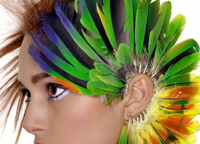 multicolor, Keira Knightley, feathers - random desktop wallpaper
