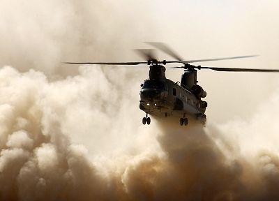 helicopters, smoke, dust, vehicles, chinook - desktop wallpaper