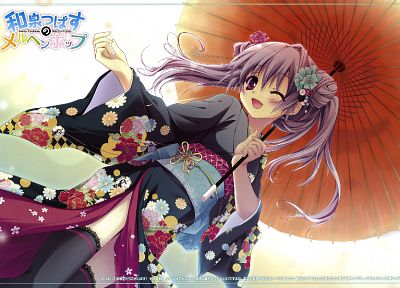 anime, umbrellas, Japanese clothes - desktop wallpaper