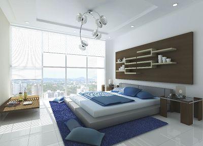 beds, interior, bedroom, window panes - duplicate desktop wallpaper