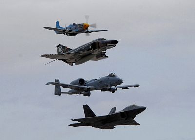 aircraft, military, F-22 Raptor, F-4 Phantom II, A-10 Thunderbolt II, time, P-51 Mustang - related desktop wallpaper