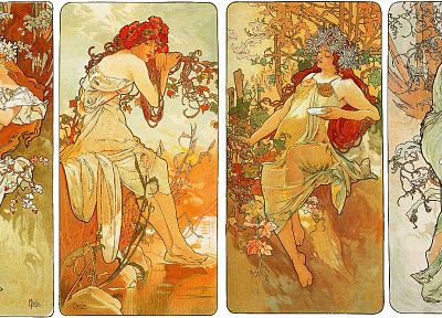 Alphonse Mucha, artwork, Art Nouveau - duplicate desktop wallpaper