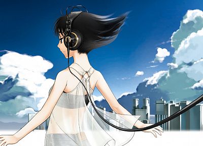headphones, white, anime - random desktop wallpaper