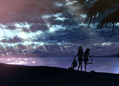silhouettes, skies, original characters, sea, Yuuki Tatsuya - desktop wallpaper