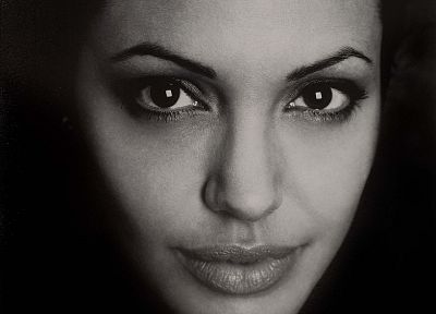 Angelina Jolie, monochrome, faces, greyscale - random desktop wallpaper