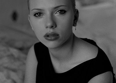 Scarlett Johansson, actress, grayscale, monochrome, portraits - duplicate desktop wallpaper