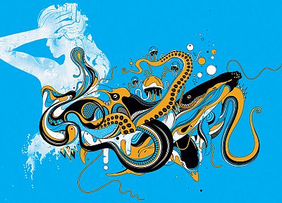 octopuses, jellyfish, whales - desktop wallpaper