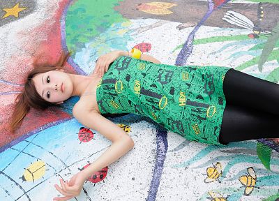 women, dress, leggings, Asians, lying down, Mikako Zhang Kaijie - related desktop wallpaper