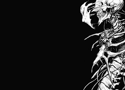 horror, minimalistic, grayscale, skeletons, manga, bones, biomega, black background - related desktop wallpaper