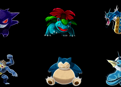 Pokemon, Snorlax, Gyarados, black background, Machamp - random desktop wallpaper