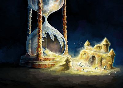 castles, sand, hourglass, artwork, broken glass, sand castle - random desktop wallpaper