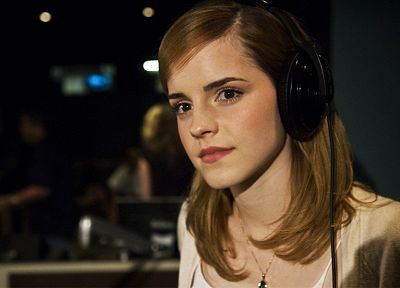 headphones, women, Emma Watson, actress - desktop wallpaper