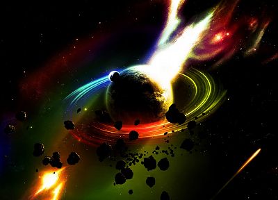 outer space, multicolor, planets, asteroids - duplicate desktop wallpaper