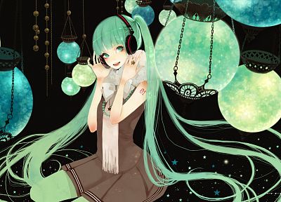 headphones, Vocaloid, Hatsune Miku, long hair, green eyes, green hair, anime girls - desktop wallpaper