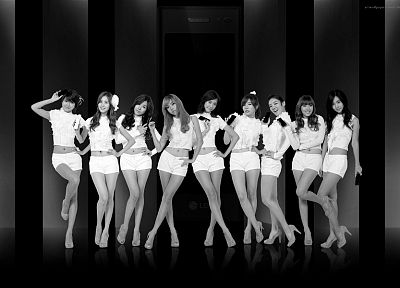 women, Girls Generation SNSD, groups, grayscale, Asians, Korean, K-Pop - desktop wallpaper