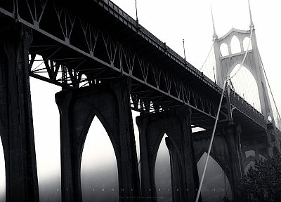 mist, bridges, monochrome, Portland, Greg Martin, arches - related desktop wallpaper