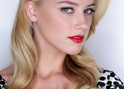blondes, women, blue eyes, actress, fashion, Amber Heard, white background, red lipstick - random desktop wallpaper