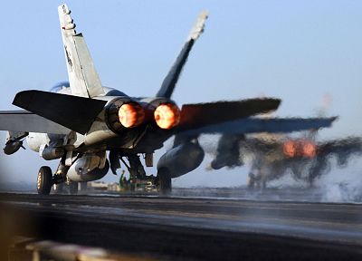 military, navy, take off, planes, aircraft carriers, F-18 Hornet - desktop wallpaper