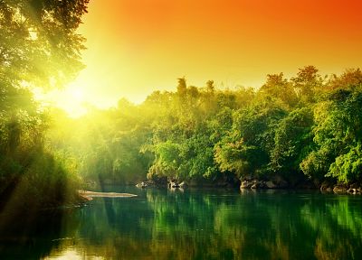 water, sunset, trees, rivers - random desktop wallpaper