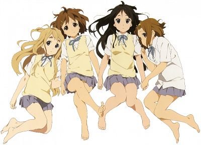 K-ON!, school uniforms, Hirasawa Yui, Akiyama Mio, Tainaka Ritsu, Kotobuki Tsumugi, simple background, white background - random desktop wallpaper
