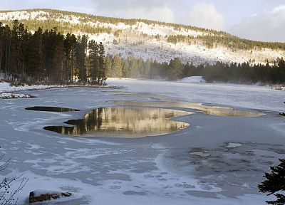 ice, landscapes, snow, trees, lakes - duplicate desktop wallpaper