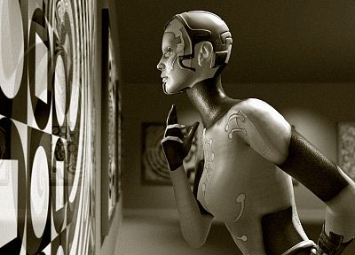 sepia, robot girl, science fiction - desktop wallpaper