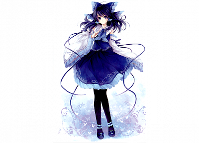 Touhou, patterns, blue hair, Hakurei Reimu, blue dress, Japanese clothes, simple background, anime girls, detached sleeves, Player 2, Hagiwara Rin - desktop wallpaper