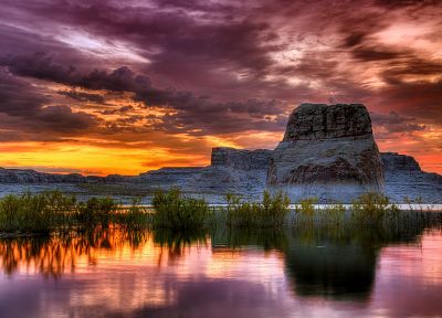 sunset, landscapes, nature, HDR photography, reflections - desktop wallpaper