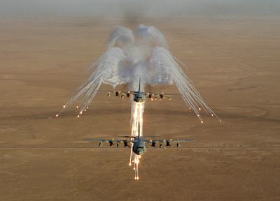 aircraft, military, deserts, warfare, AC-130 Spooky/Spectre, planes, flares - random desktop wallpaper