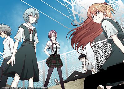 school uniforms, Ayanami Rei, Neon Genesis Evangelion, Makinami Mari Illustrious, Asuka Langley Soryu, anime girls - related desktop wallpaper