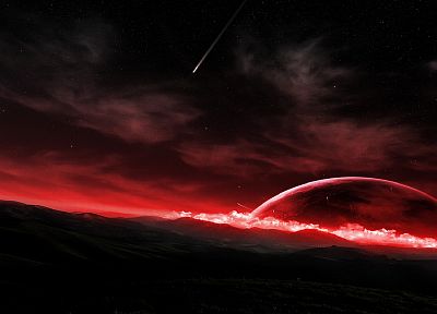 outer space, red, stars, shooting star - random desktop wallpaper
