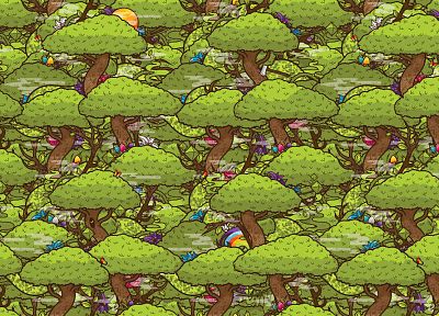 trees, flowers, mushrooms, JThree Concepts, vector art, butterflies, Jared Nickerson - related desktop wallpaper