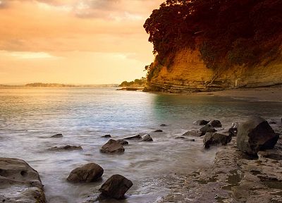 sunset, shore, north, Auckland, beaches - random desktop wallpaper