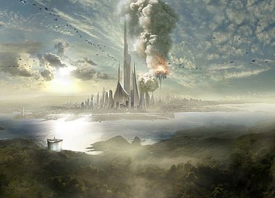 paintings, cityscapes, futuristic, city skyline - related desktop wallpaper