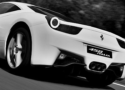 cars, Ferrari, grayscale, Gran Turismo, monochrome, vehicles, Ferrari 458 Italia, Gran Turismo 5 - related desktop wallpaper
