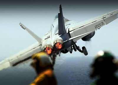 airplanes, navy, vehicles, aircraft carriers, F-18 Hornet, afterburner, fighter jets - random desktop wallpaper